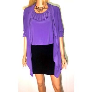 Effortless style matching cardigan and sleeveless purple blouse Small